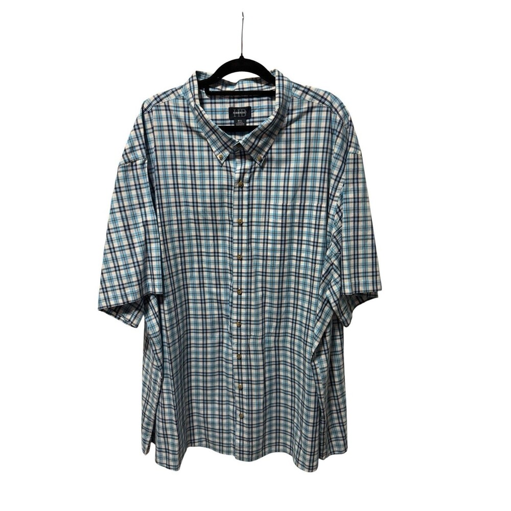 Harbor Bay Men’s FIT by DXL sz 5XL BIG & TALL Blue Plaid SS Pocket Shirt